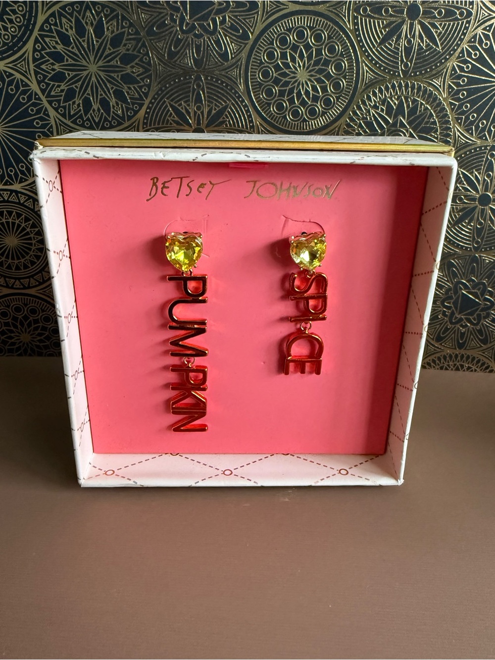 Betsey Johnson Yellow Heart Drop Earrings with Letter Charms